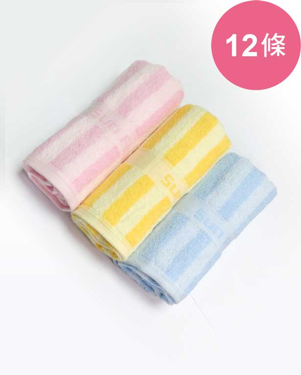 【三花】經典彩條毛巾12條-顏色隨機 TF455
